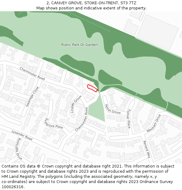 2, CANVEY GROVE, STOKE-ON-TRENT, ST3 7TZ: Location map and indicative extent of plot