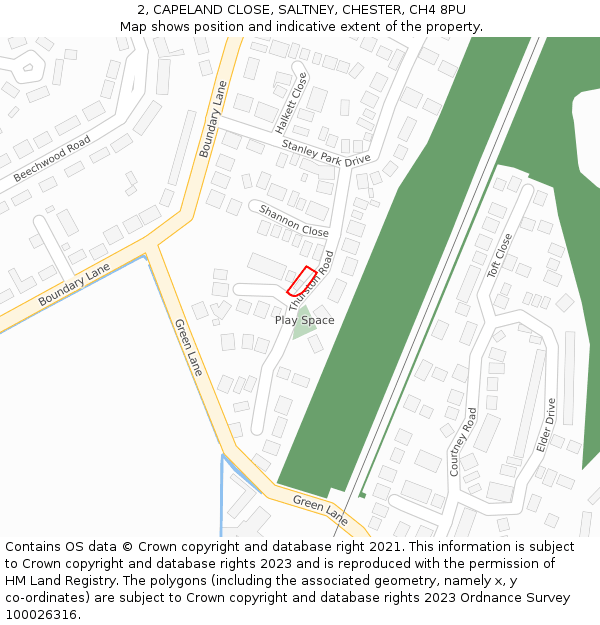 2, CAPELAND CLOSE, SALTNEY, CHESTER, CH4 8PU: Location map and indicative extent of plot