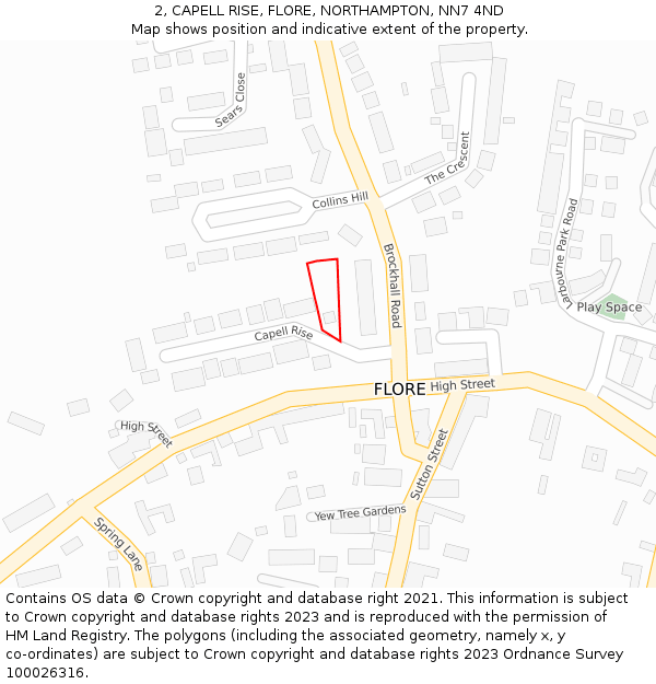 2, CAPELL RISE, FLORE, NORTHAMPTON, NN7 4ND: Location map and indicative extent of plot