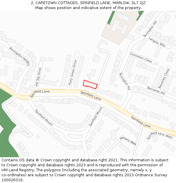 2, CAPETOWN COTTAGES, SPINFIELD LANE, MARLOW, SL7 2JZ: Location map and indicative extent of plot