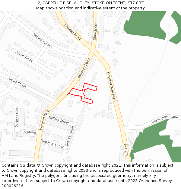 2, CAPPELLE RISE, AUDLEY, STOKE-ON-TRENT, ST7 8BZ: Location map and indicative extent of plot