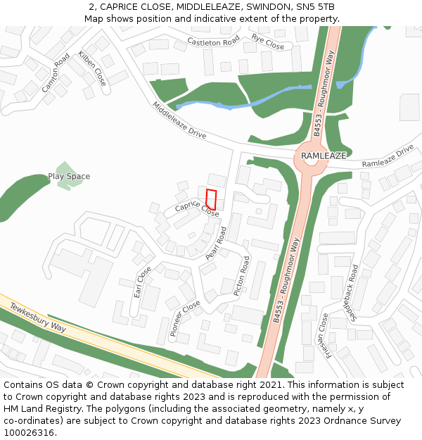 2, CAPRICE CLOSE, MIDDLELEAZE, SWINDON, SN5 5TB: Location map and indicative extent of plot