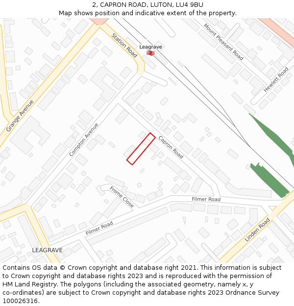 2, CAPRON ROAD, LUTON, LU4 9BU: Location map and indicative extent of plot