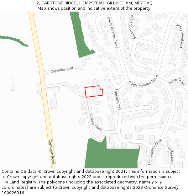 2, CAPSTONE RIDGE, HEMPSTEAD, GILLINGHAM, ME7 3AQ: Location map and indicative extent of plot