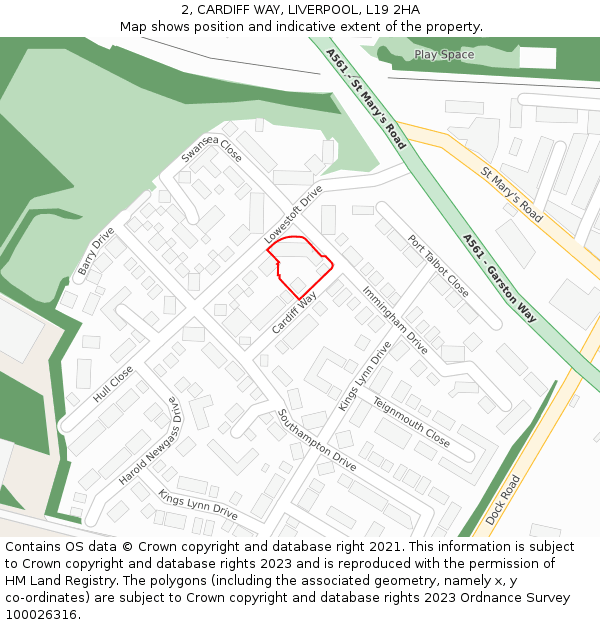 2, CARDIFF WAY, LIVERPOOL, L19 2HA: Location map and indicative extent of plot