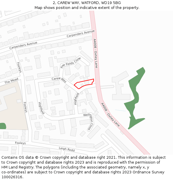 2, CAREW WAY, WATFORD, WD19 5BG: Location map and indicative extent of plot