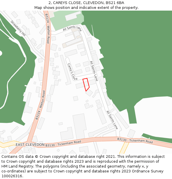 2, CAREYS CLOSE, CLEVEDON, BS21 6BA: Location map and indicative extent of plot