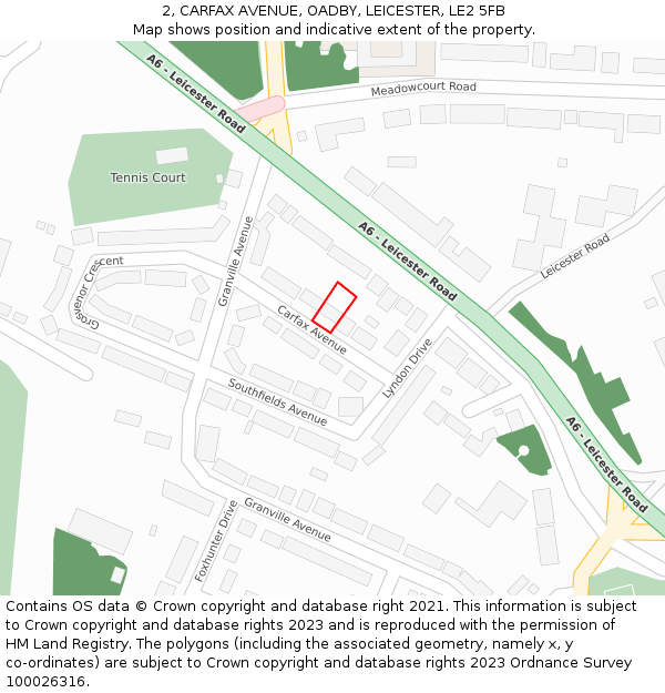 2, CARFAX AVENUE, OADBY, LEICESTER, LE2 5FB: Location map and indicative extent of plot