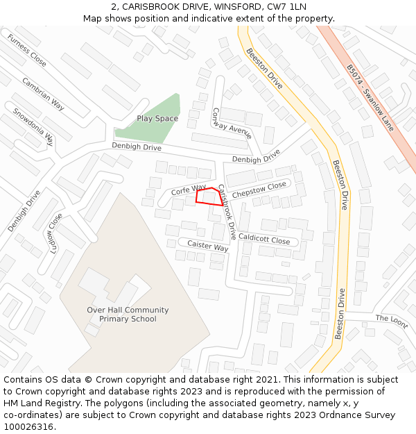 2, CARISBROOK DRIVE, WINSFORD, CW7 1LN: Location map and indicative extent of plot