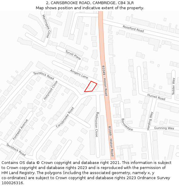 2, CARISBROOKE ROAD, CAMBRIDGE, CB4 3LR: Location map and indicative extent of plot