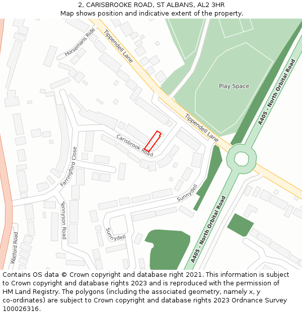 2, CARISBROOKE ROAD, ST ALBANS, AL2 3HR: Location map and indicative extent of plot