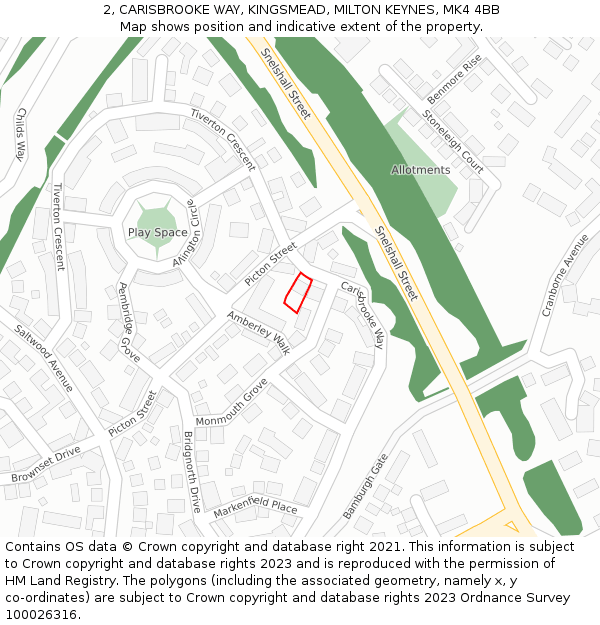 2, CARISBROOKE WAY, KINGSMEAD, MILTON KEYNES, MK4 4BB: Location map and indicative extent of plot