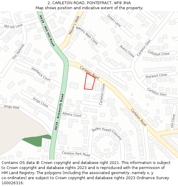 2, CARLETON ROAD, PONTEFRACT, WF8 3NA: Location map and indicative extent of plot