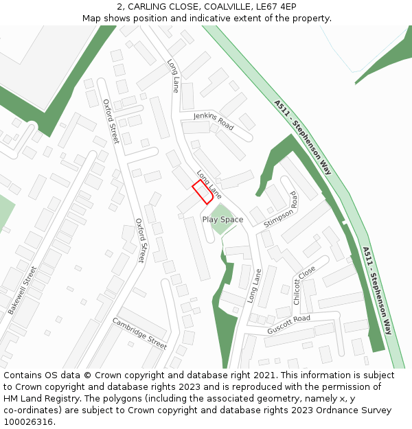 2, CARLING CLOSE, COALVILLE, LE67 4EP: Location map and indicative extent of plot