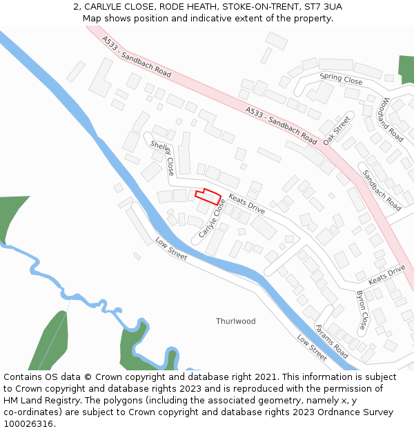 2, CARLYLE CLOSE, RODE HEATH, STOKE-ON-TRENT, ST7 3UA: Location map and indicative extent of plot