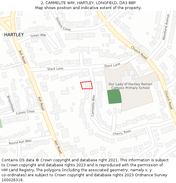 2, CARMELITE WAY, HARTLEY, LONGFIELD, DA3 8BP: Location map and indicative extent of plot
