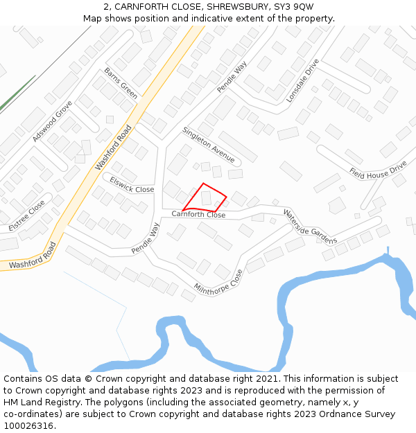 2, CARNFORTH CLOSE, SHREWSBURY, SY3 9QW: Location map and indicative extent of plot