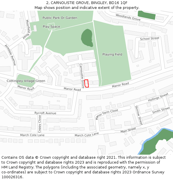 2, CARNOUSTIE GROVE, BINGLEY, BD16 1QF: Location map and indicative extent of plot