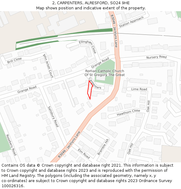 2, CARPENTERS, ALRESFORD, SO24 9HE: Location map and indicative extent of plot