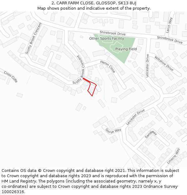 2, CARR FARM CLOSE, GLOSSOP, SK13 8UJ: Location map and indicative extent of plot