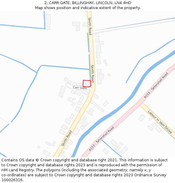 2, CARR GATE, BILLINGHAY, LINCOLN, LN4 4HD: Location map and indicative extent of plot