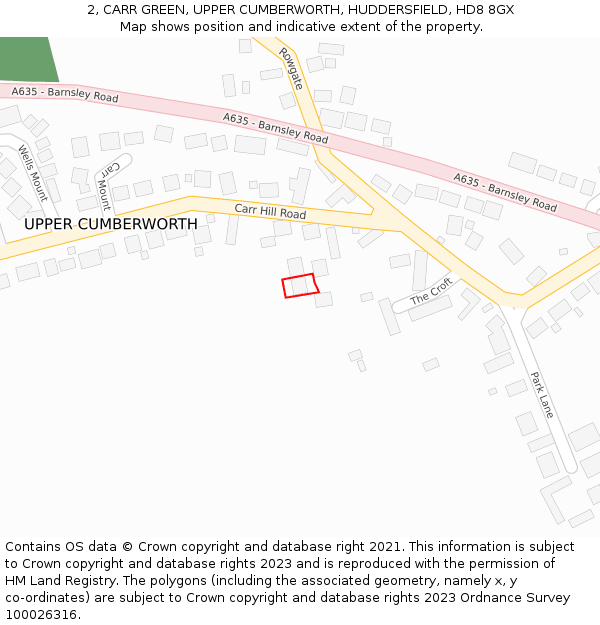 2, CARR GREEN, UPPER CUMBERWORTH, HUDDERSFIELD, HD8 8GX: Location map and indicative extent of plot