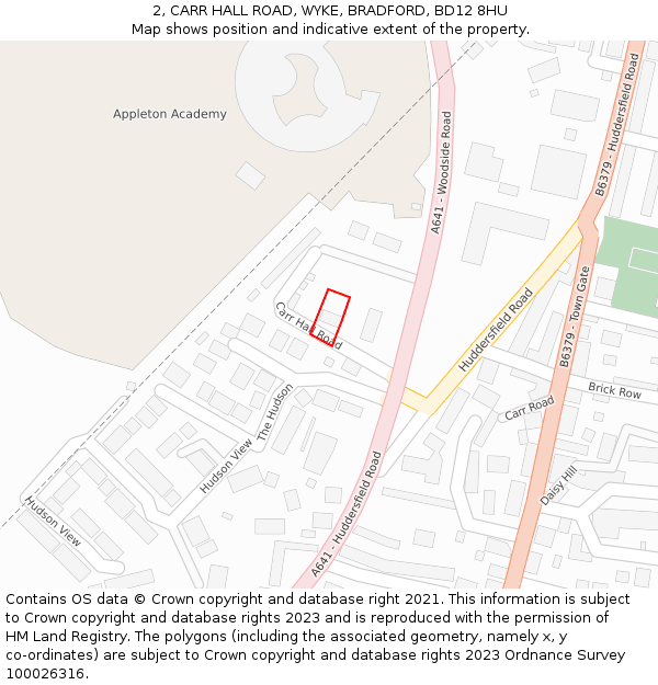 2, CARR HALL ROAD, WYKE, BRADFORD, BD12 8HU: Location map and indicative extent of plot