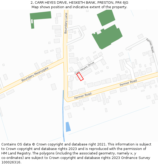 2, CARR HEYES DRIVE, HESKETH BANK, PRESTON, PR4 6JG: Location map and indicative extent of plot
