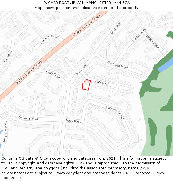 2, CARR ROAD, IRLAM, MANCHESTER, M44 6GA: Location map and indicative extent of plot