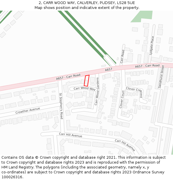 2, CARR WOOD WAY, CALVERLEY, PUDSEY, LS28 5UE: Location map and indicative extent of plot