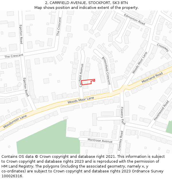 2, CARRFIELD AVENUE, STOCKPORT, SK3 8TN: Location map and indicative extent of plot
