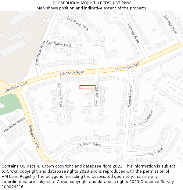 2, CARRHOLM MOUNT, LEEDS, LS7 2NW: Location map and indicative extent of plot