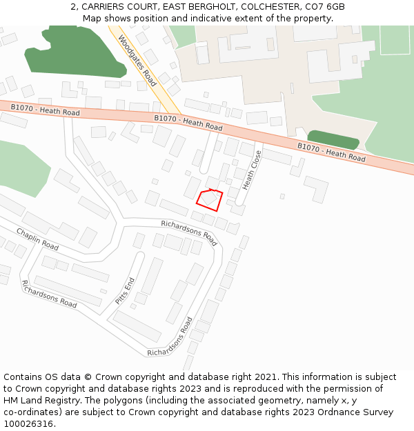 2, CARRIERS COURT, EAST BERGHOLT, COLCHESTER, CO7 6GB: Location map and indicative extent of plot