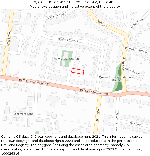 2, CARRINGTON AVENUE, COTTINGHAM, HU16 4DU: Location map and indicative extent of plot