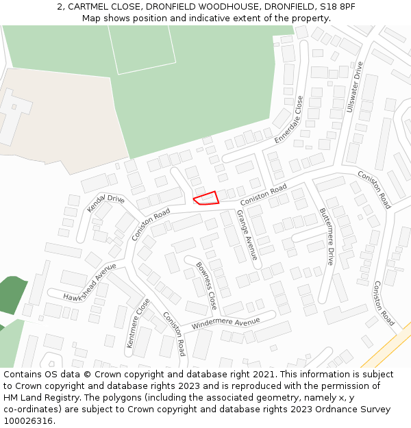 2, CARTMEL CLOSE, DRONFIELD WOODHOUSE, DRONFIELD, S18 8PF: Location map and indicative extent of plot