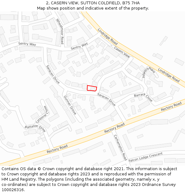 2, CASERN VIEW, SUTTON COLDFIELD, B75 7HA: Location map and indicative extent of plot