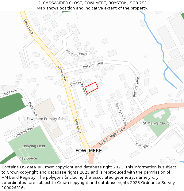 2, CASSANDER CLOSE, FOWLMERE, ROYSTON, SG8 7SF: Location map and indicative extent of plot