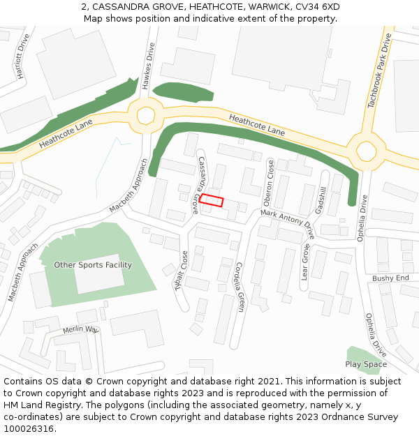 2, CASSANDRA GROVE, HEATHCOTE, WARWICK, CV34 6XD: Location map and indicative extent of plot
