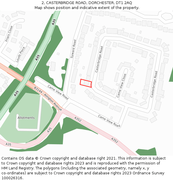 2, CASTERBRIDGE ROAD, DORCHESTER, DT1 2AQ: Location map and indicative extent of plot