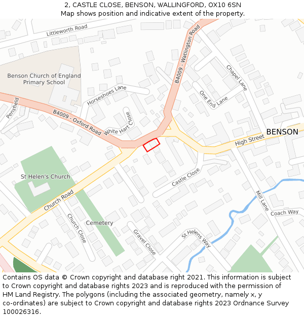 2, CASTLE CLOSE, BENSON, WALLINGFORD, OX10 6SN: Location map and indicative extent of plot