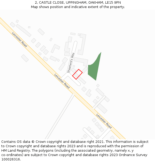 2, CASTLE CLOSE, UPPINGHAM, OAKHAM, LE15 9PN: Location map and indicative extent of plot
