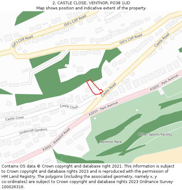 2, CASTLE CLOSE, VENTNOR, PO38 1UD: Location map and indicative extent of plot