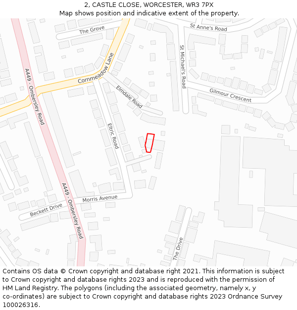 2, CASTLE CLOSE, WORCESTER, WR3 7PX: Location map and indicative extent of plot