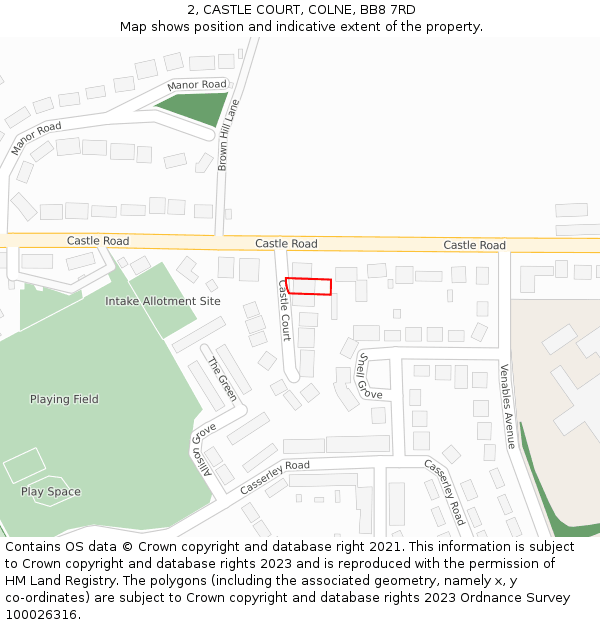 2, CASTLE COURT, COLNE, BB8 7RD: Location map and indicative extent of plot