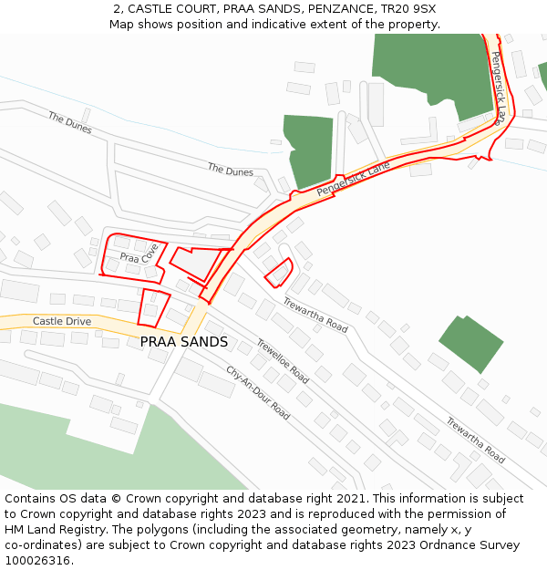 2, CASTLE COURT, PRAA SANDS, PENZANCE, TR20 9SX: Location map and indicative extent of plot