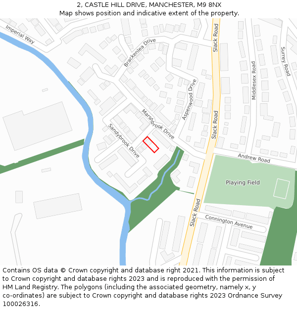 2, CASTLE HILL DRIVE, MANCHESTER, M9 8NX: Location map and indicative extent of plot