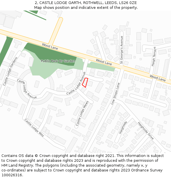 2, CASTLE LODGE GARTH, ROTHWELL, LEEDS, LS26 0ZE: Location map and indicative extent of plot