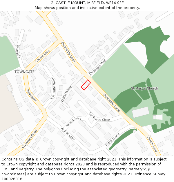 2, CASTLE MOUNT, MIRFIELD, WF14 9FE: Location map and indicative extent of plot