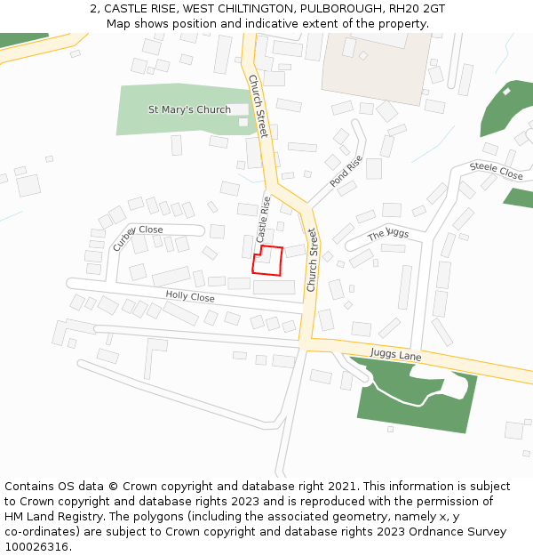 2, CASTLE RISE, WEST CHILTINGTON, PULBOROUGH, RH20 2GT: Location map and indicative extent of plot