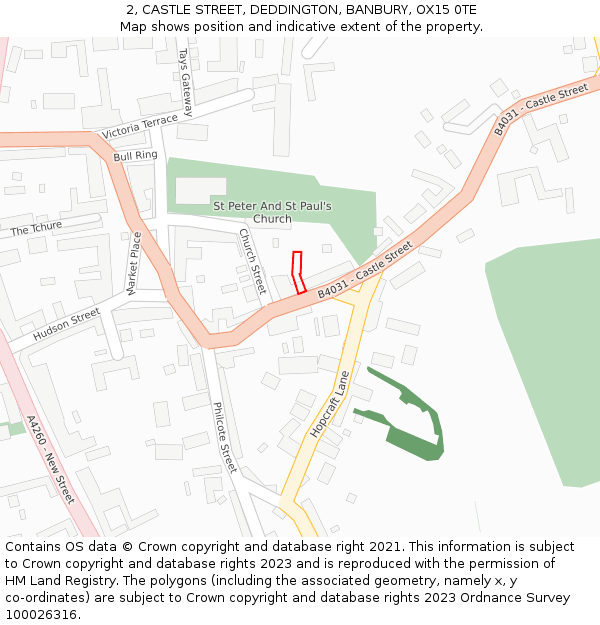 2, CASTLE STREET, DEDDINGTON, BANBURY, OX15 0TE: Location map and indicative extent of plot